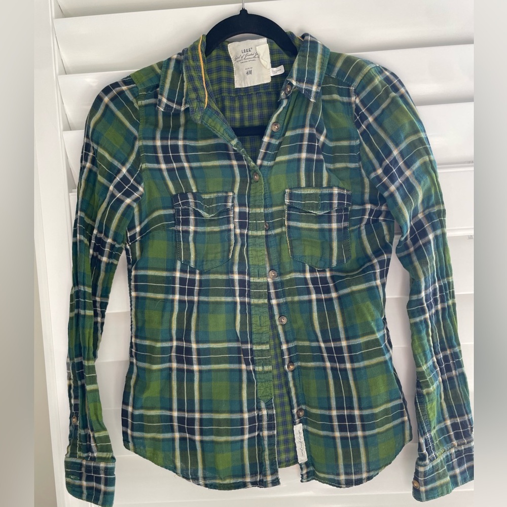 3 for $30 H&M Green Checkered Plaid Shirt